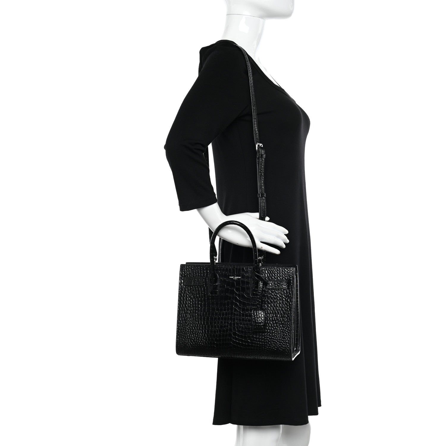 Saint Laurent Calfskin Crocodile Embossed Baby Sac De Jour Black 2 of 20