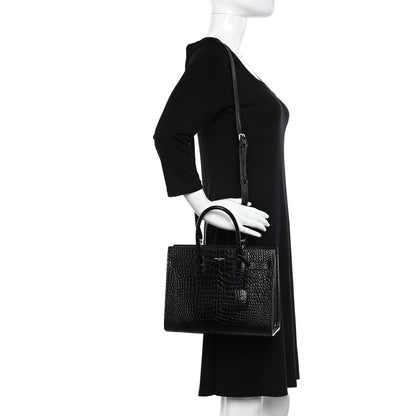 Saint Laurent Calfskin Crocodile Embossed Baby Sac De Jour Black 2 of 20