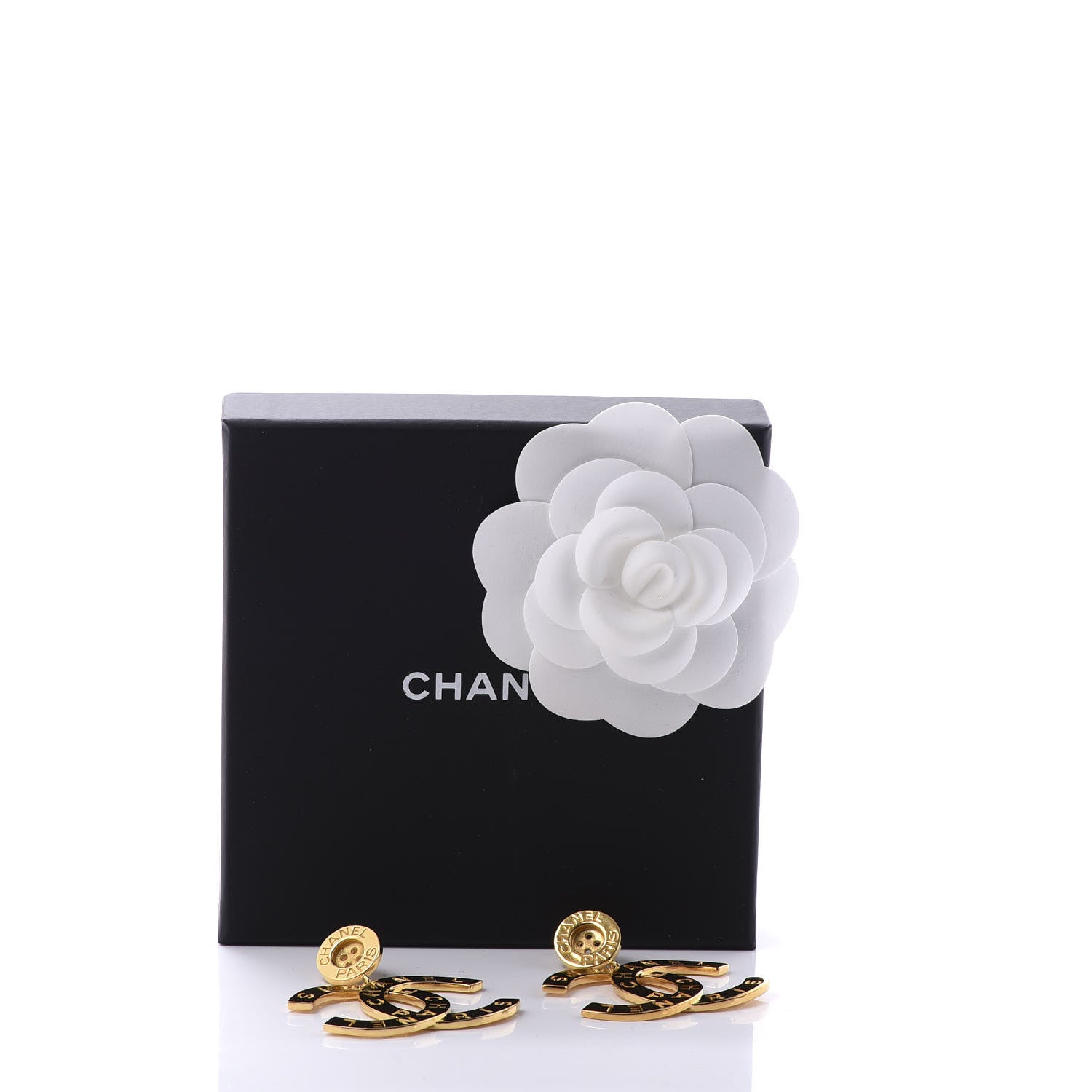 Chanel Metal Large Paris Button Earrings Gold 5 of 5