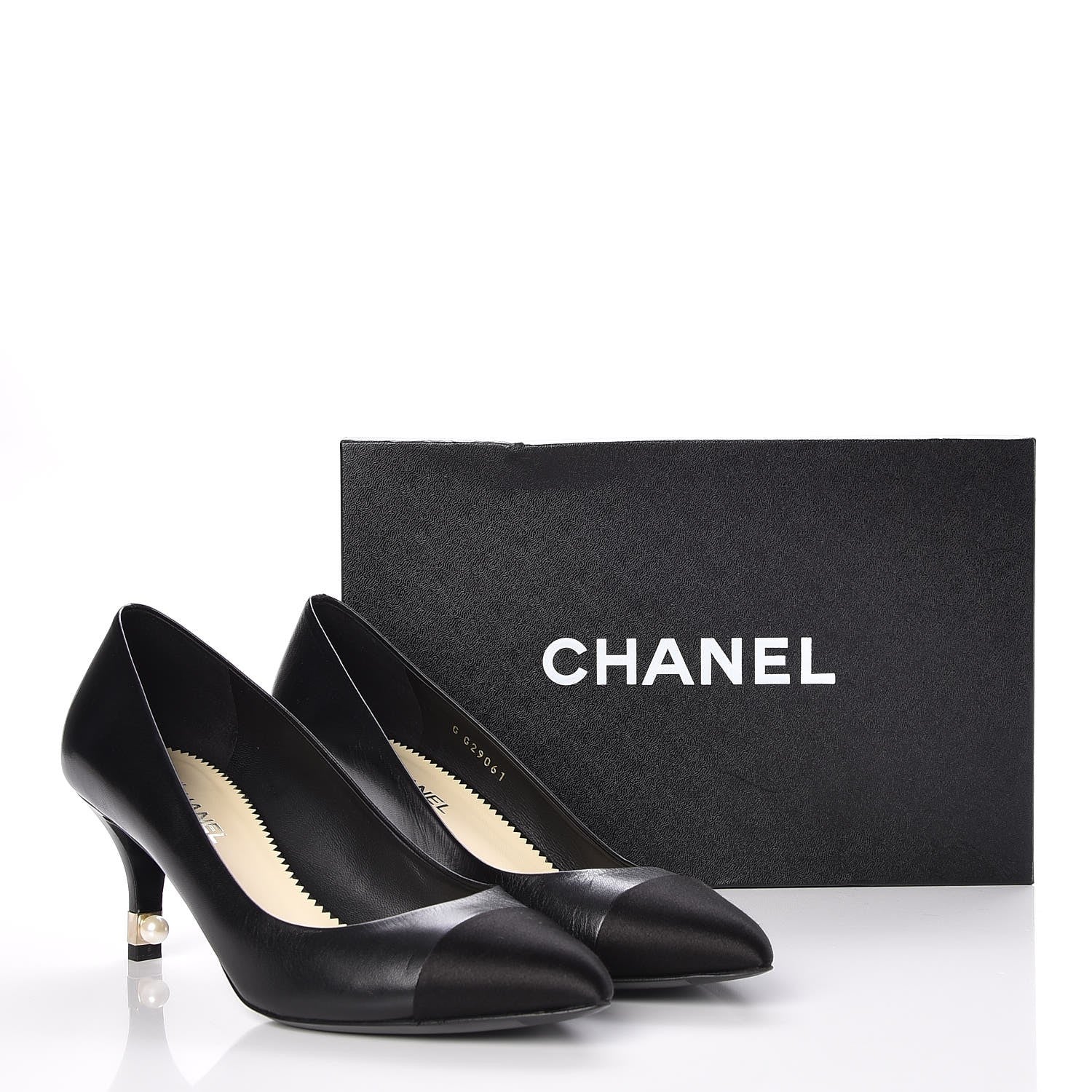 Chanel Lambskin Satin Cap Toe Pearl Pumps 38 Black 8 of 8