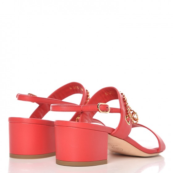 Chanel Lambskin Chain Sandals 38 Red 4 of 9