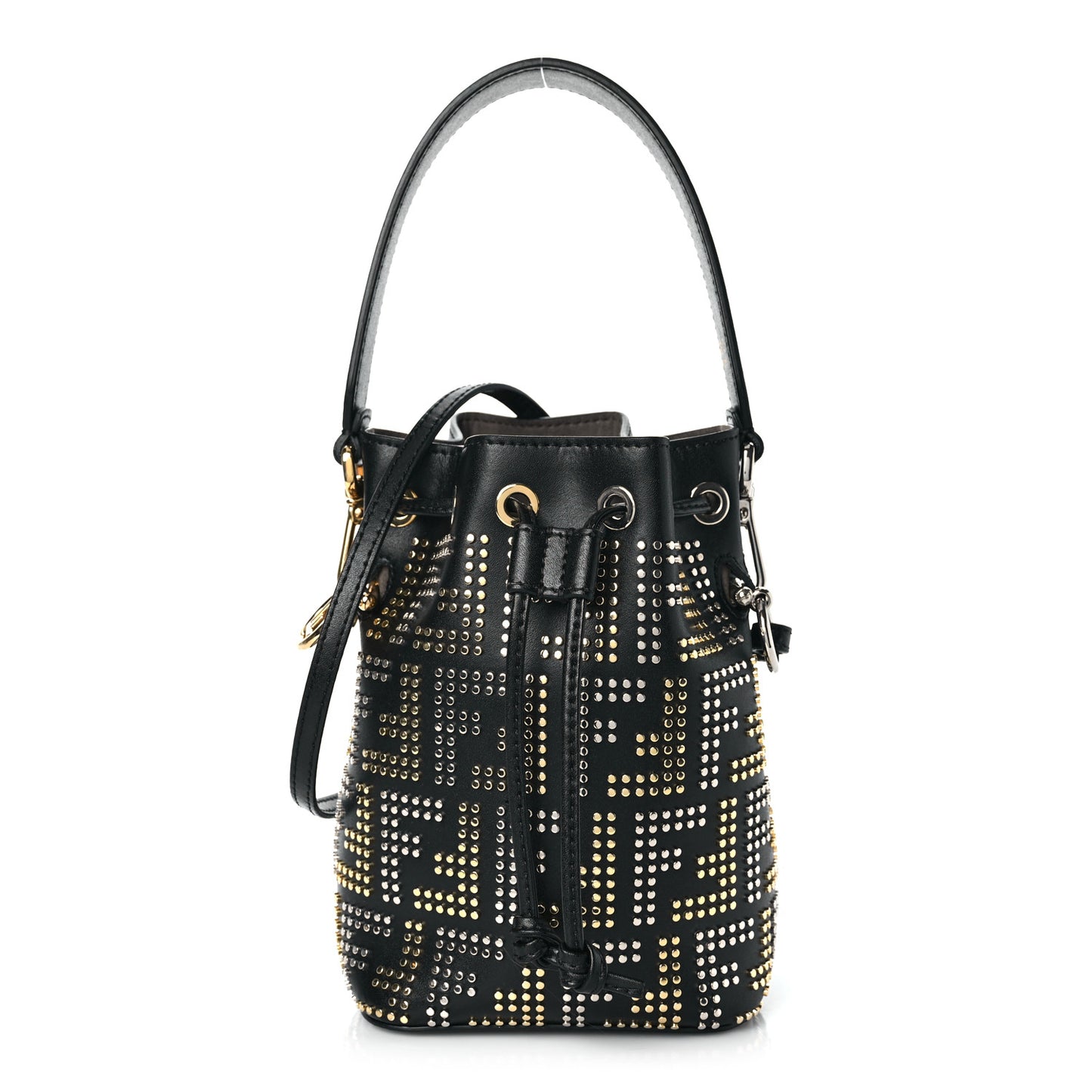 Vitello Liberty F is Fendi FF Studded Mini Mon Tresor Bucket Bag Black