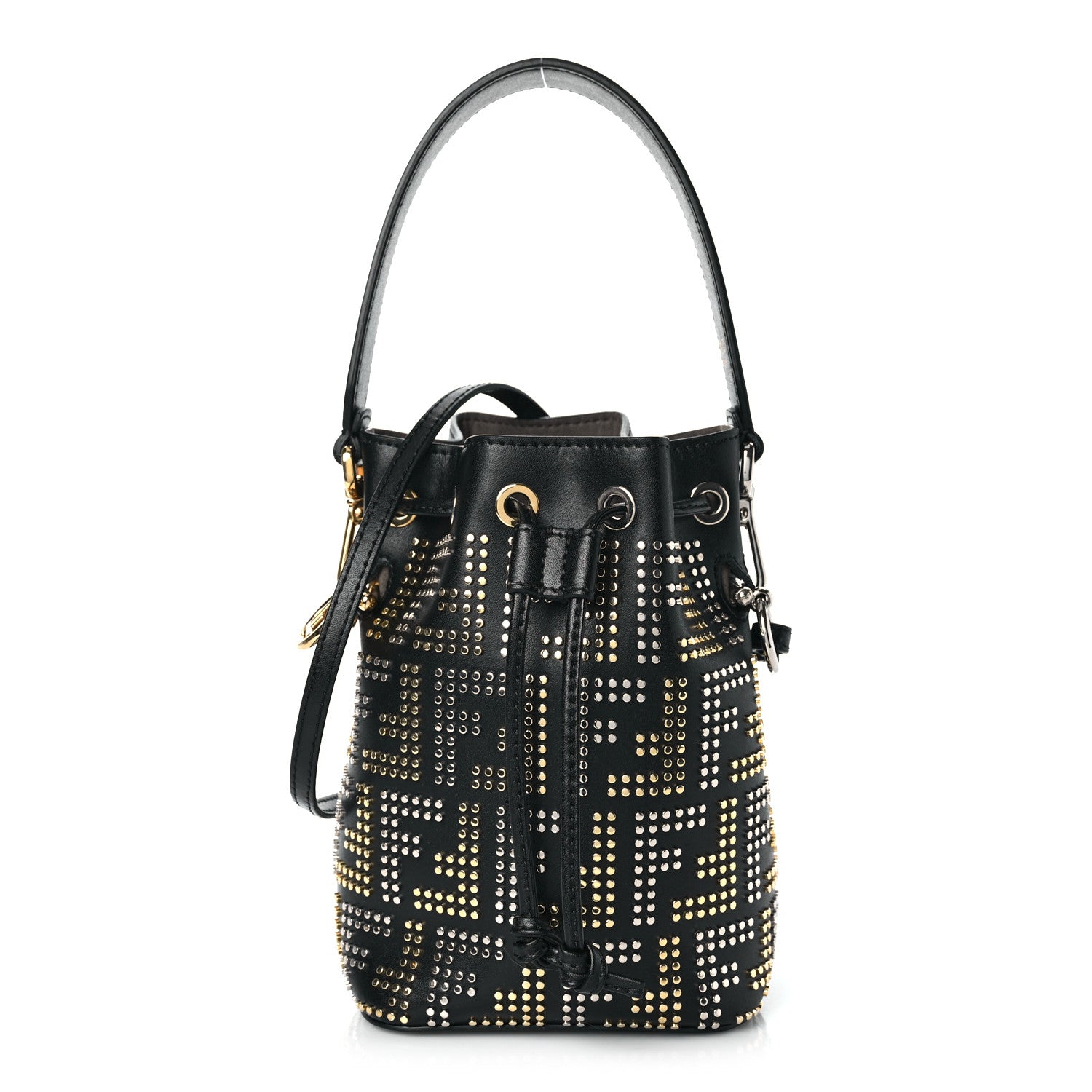 Fendi Vitello Liberty F is Fendi FF Studded Mini Mon Tresor Bucket Bag Black 1 of 9