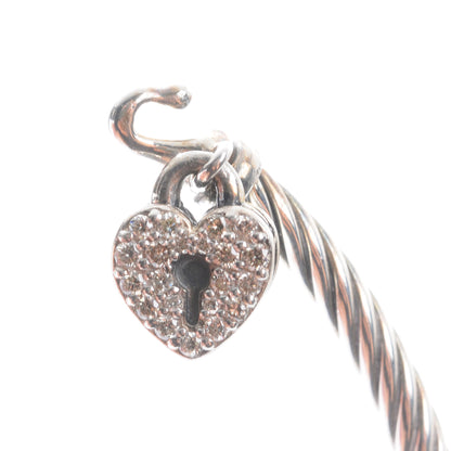 David Yurman Sterling Silver Diamond Heart Padlock Cable Bracelet 5 of 6
