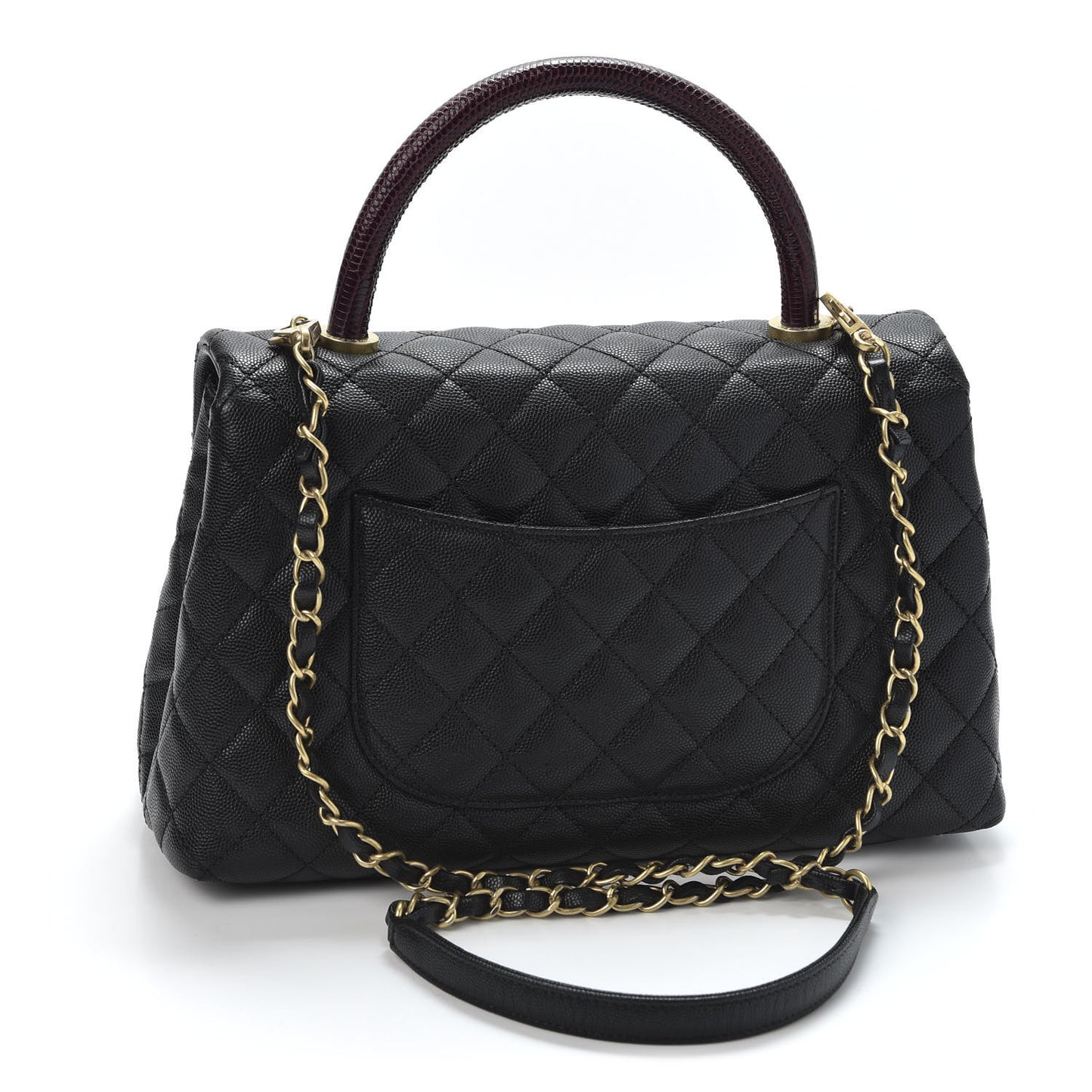 Caviar Lizard Quilted Small Coco Handle Flap Black