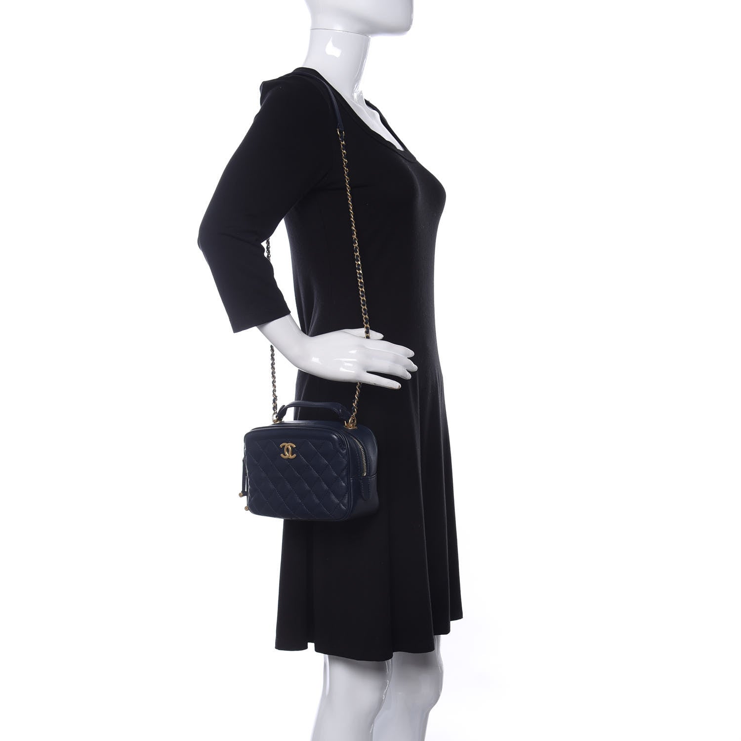 Chanel Calfskin Quilted CC Small Vanity Case Navy 2 of 15