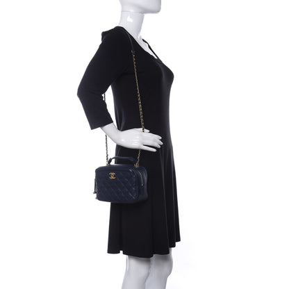 Chanel Calfskin Quilted CC Small Vanity Case Navy 2 of 15