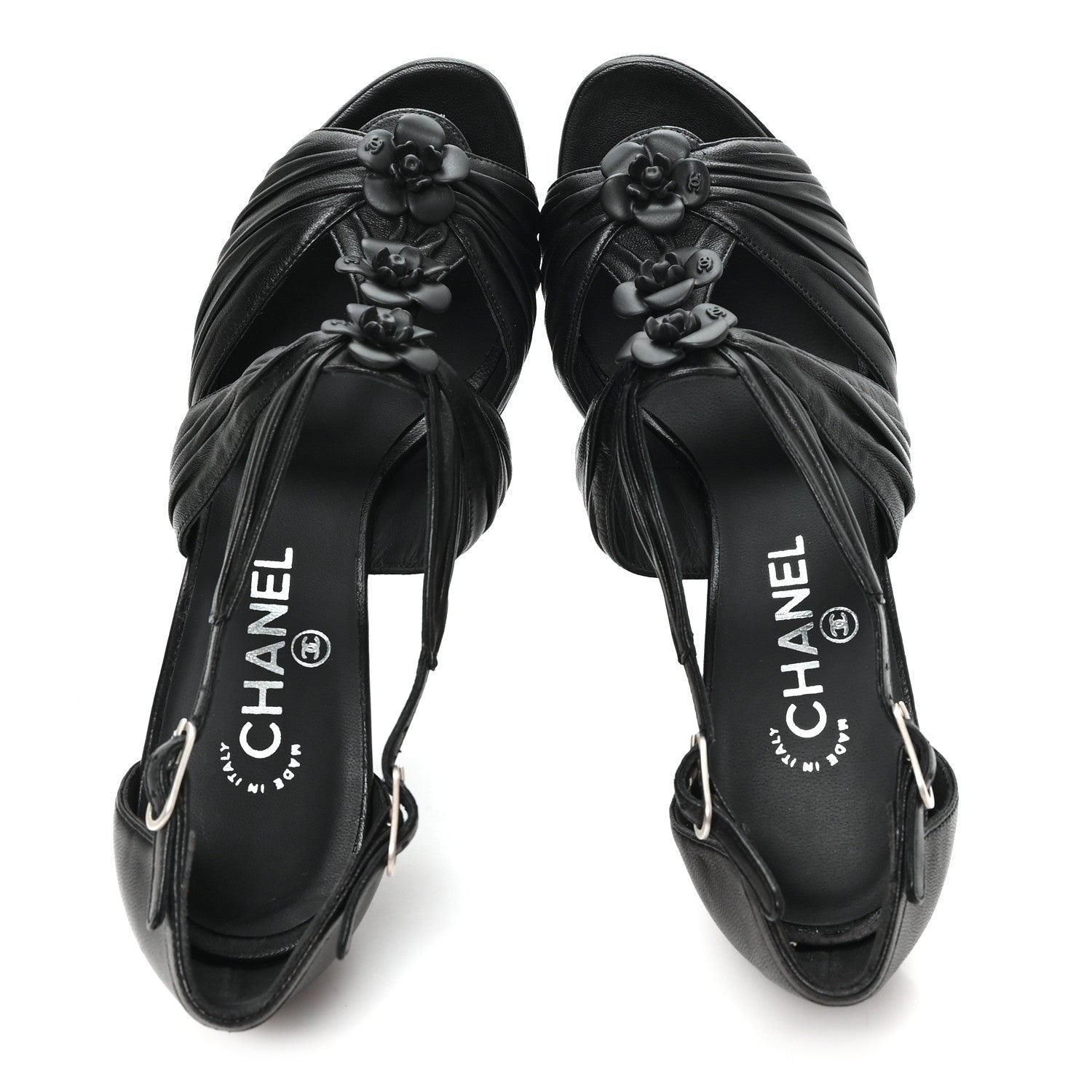 Chanel Calfskin Camellia Sandals 39.5 Black 2 of 10