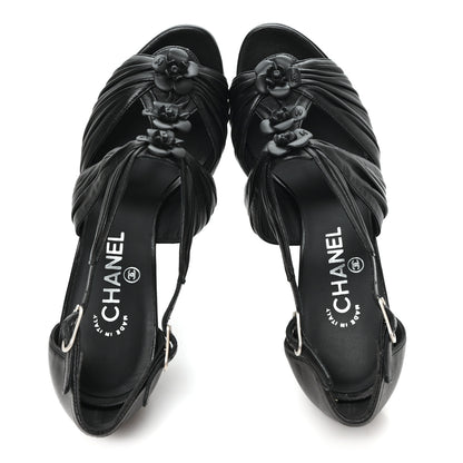 Chanel Calfskin Camellia Sandals 39.5 Black 2 of 10