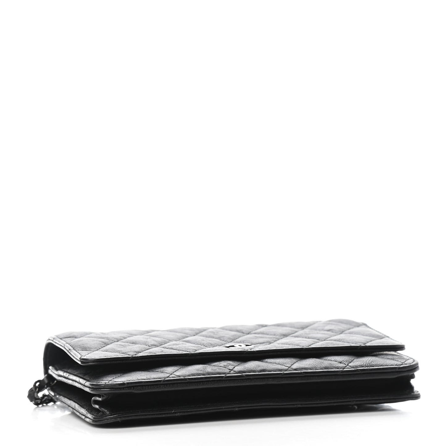Crumpled Calfskin Quilted Wallet On Chain WOC So Black