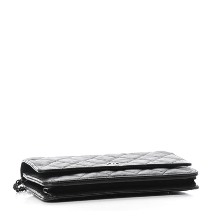 Chanel Crumpled Calfskin Quilted Wallet On Chain WOC So Black 3 of 6