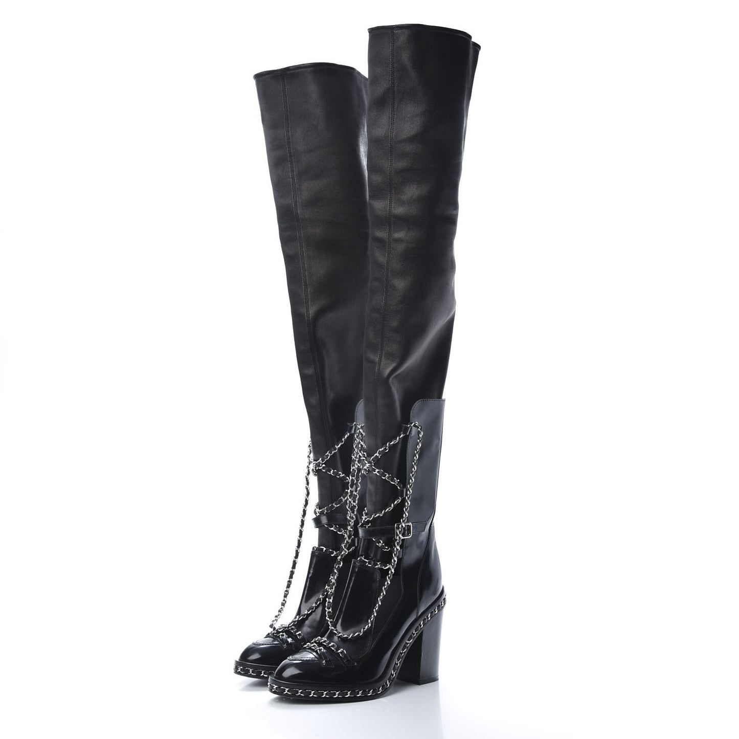 Patent Chained Tall Combat Boots 38.5 Black