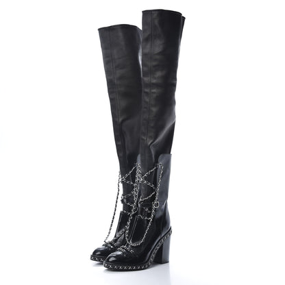 Chanel Patent Chained Tall Combat Boots 38.5 Black 3 of 13
