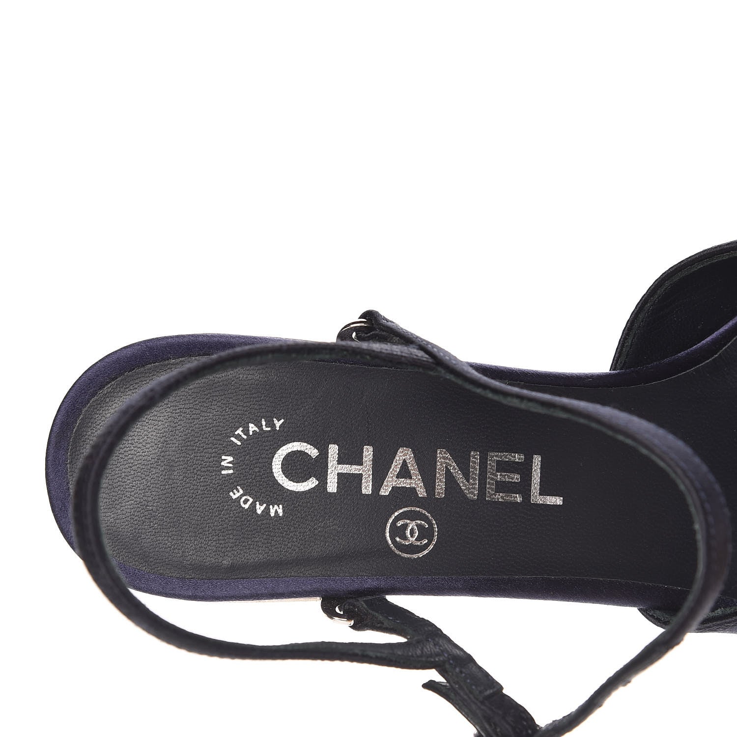 Chanel Satin Cap Toe CC Slingback Pumps 36.5 Navy Black 7 of 9