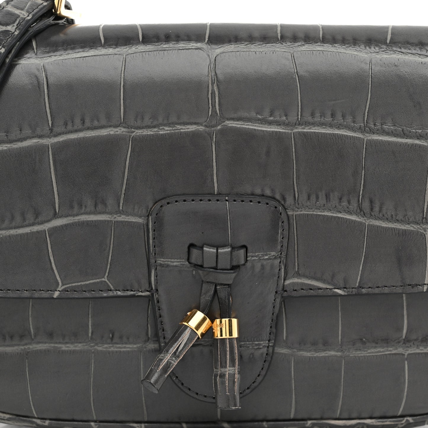 Calfskin Crocodile Embossed Medium Tassel Bag Anthracite
