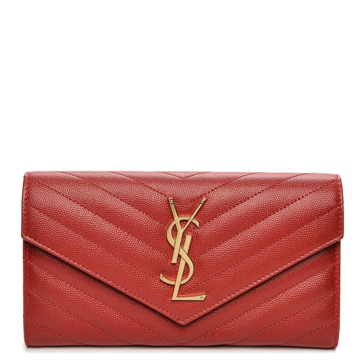 Grain De Poudre Matelasse Chevron Monogram Wallet New Red
