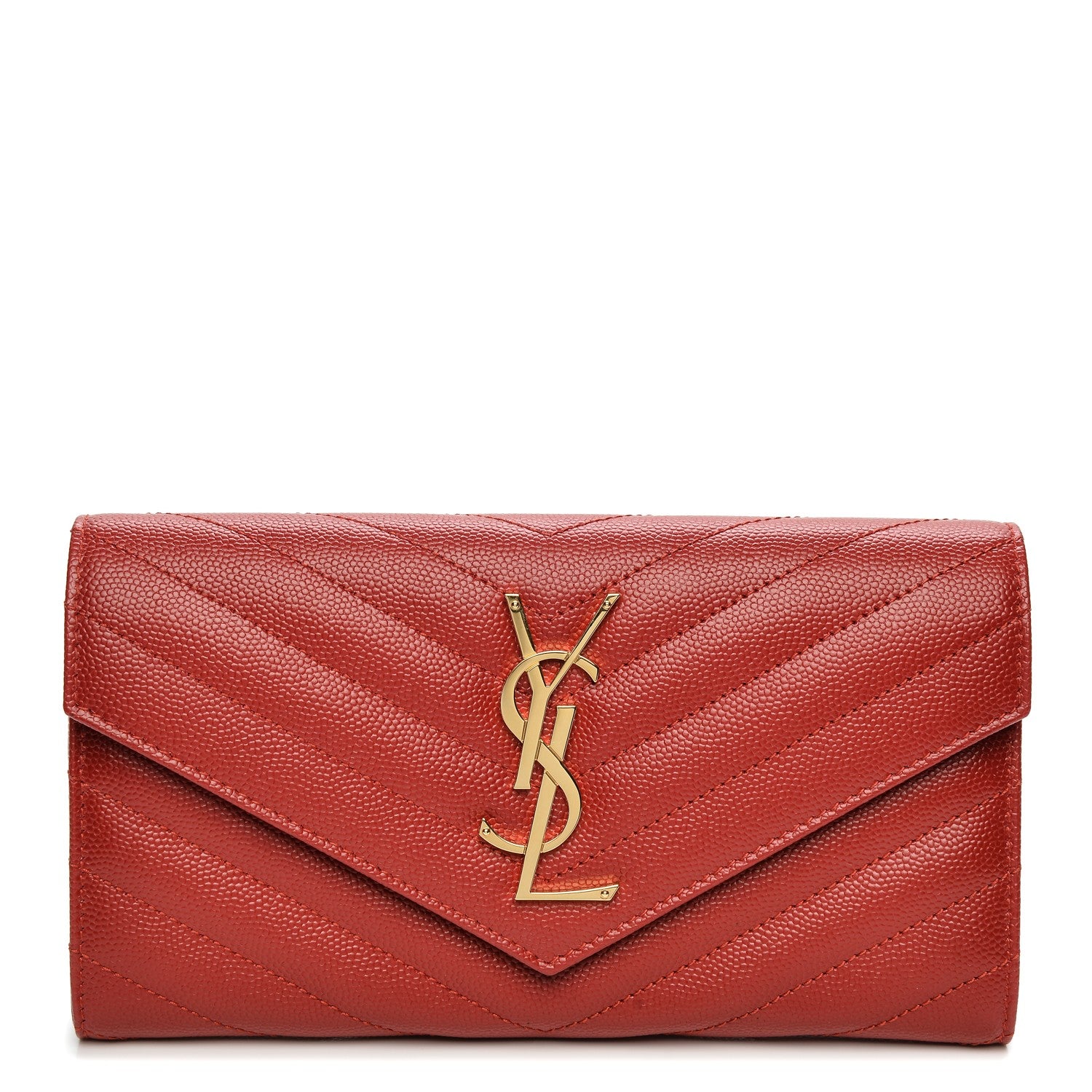 Saint Laurent Grain De Poudre Matelasse Chevron Monogram Wallet New Red 1 of 8