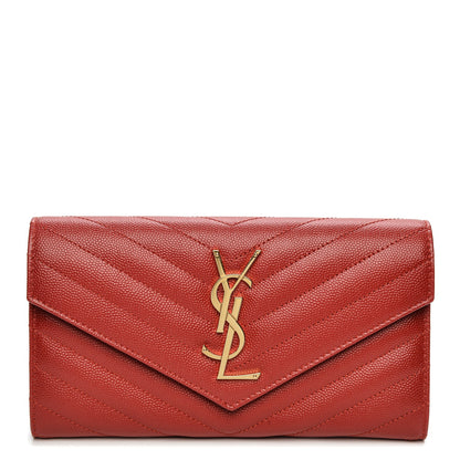Saint Laurent Grain De Poudre Matelasse Chevron Monogram Wallet New Red 1 of 8