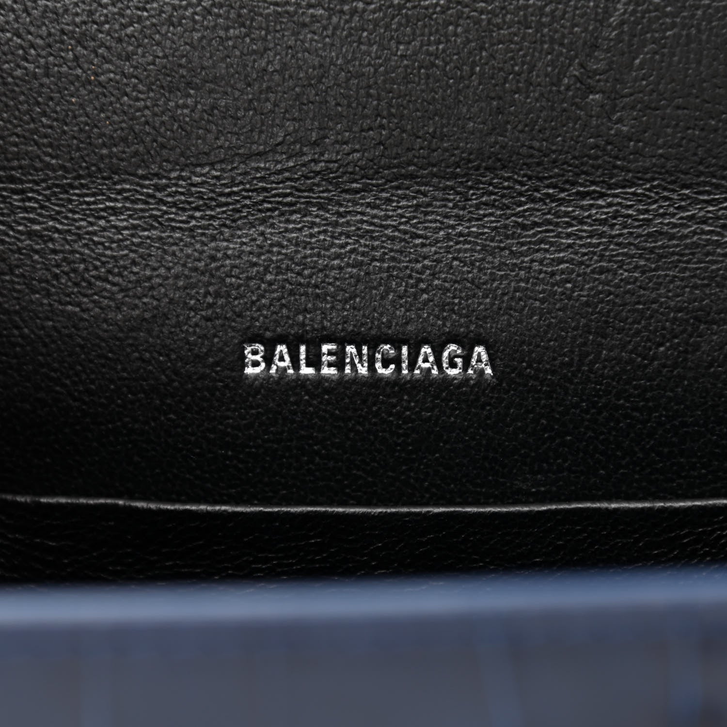 Balenciaga Shiny Calfskin Crocodile Embossed XS Sharp Top Handle Bag Navy 6 of 10