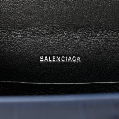 Balenciaga Shiny Calfskin Crocodile Embossed XS Sharp Top Handle Bag Navy 6 of 10