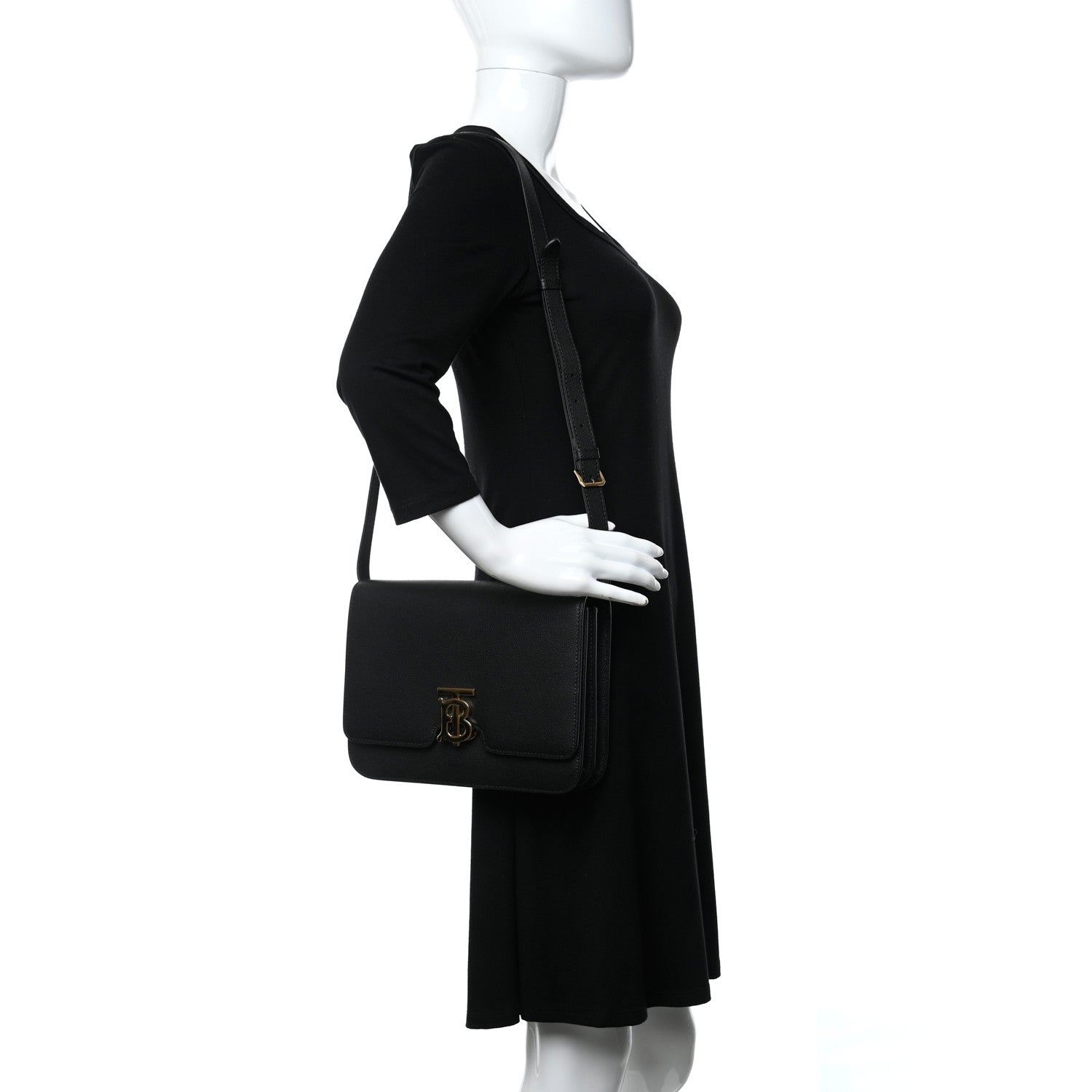 Burberry Grained Calfskin Medium TB Bag Black 2 of 9
