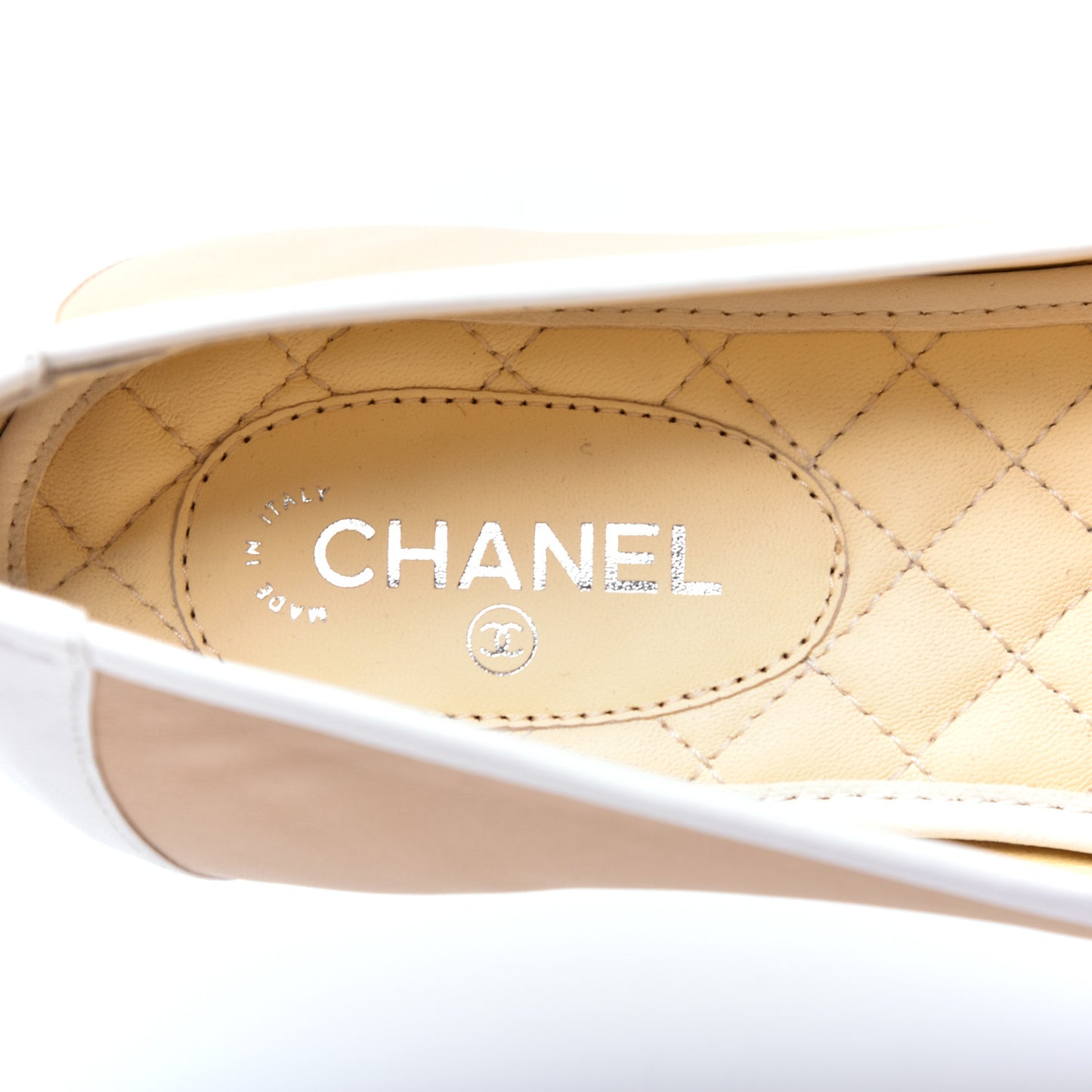 Fantasy Goatskin CC Mocassin Loafers 38 Beige White