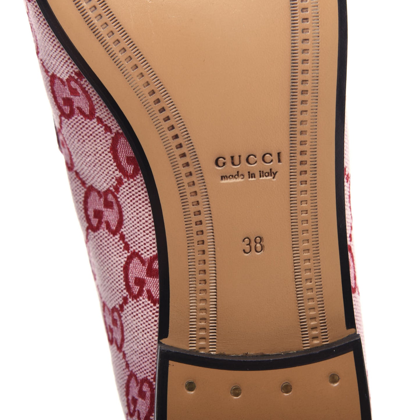 Canvas GG Monogram Horsebit Womens Jordaan Loafers 38 Gardenia Hibiscus Red