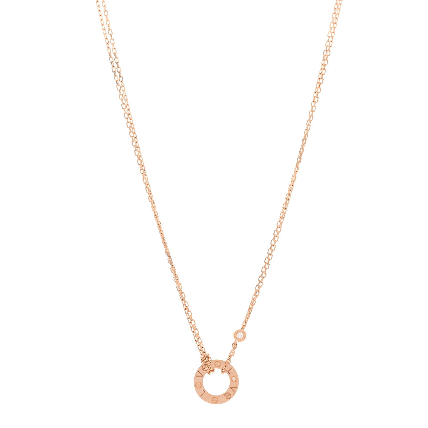 Cartier 18K Pink Gold 2 Diamond LOVE Necklace 1 of 5