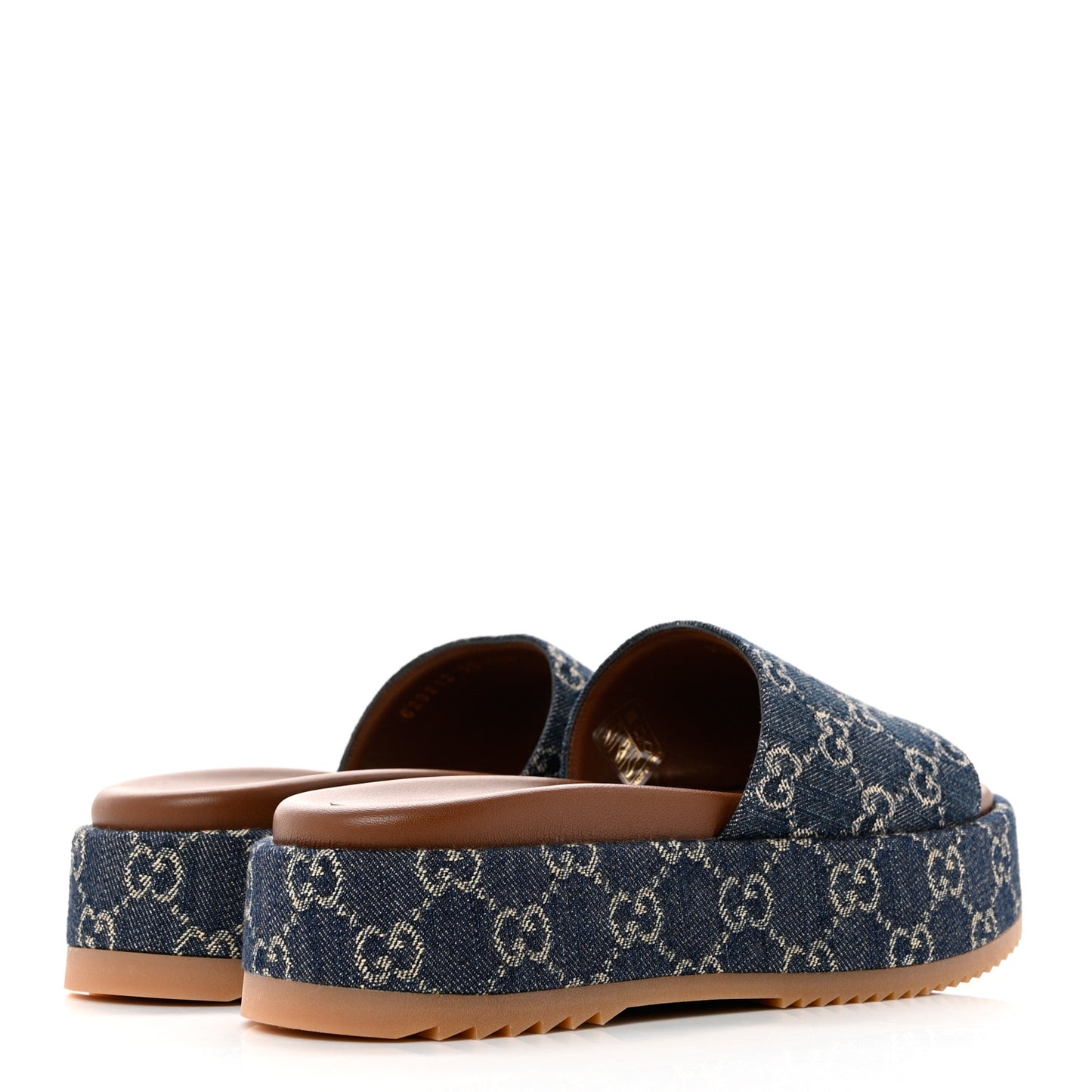 New Denim GG Monogram Angelina Platform 55mm Slide Sandals 38 Blue Tea