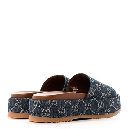 Gucci New Denim GG Monogram Angelina Platform 55mm Slide Sandals 38 Blue Tea 4 of 9