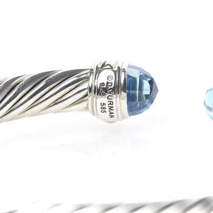 David Yurman Sterling Silver 14K Yellow Gold Blue Topaz 7mm Cable Classics Bracelet 5 of 5