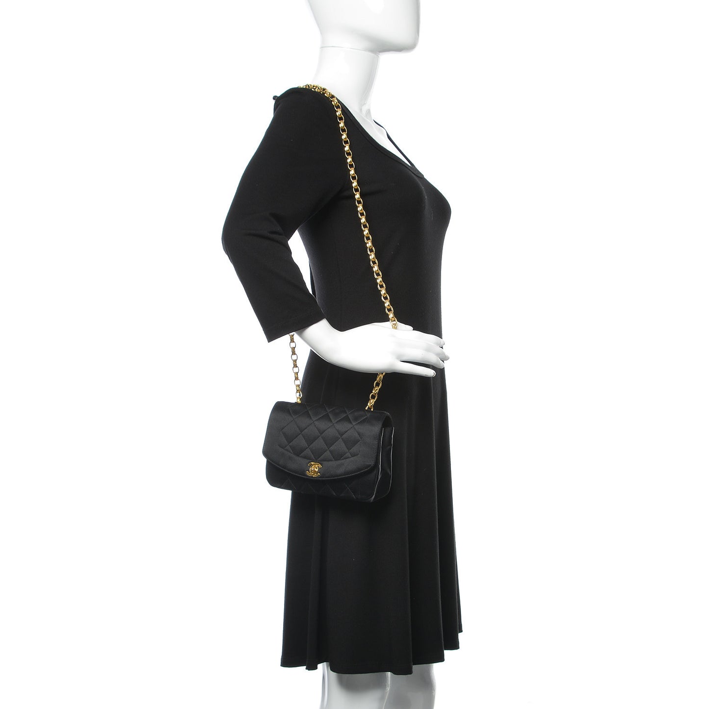 Satin Quilted Evening Flap Black