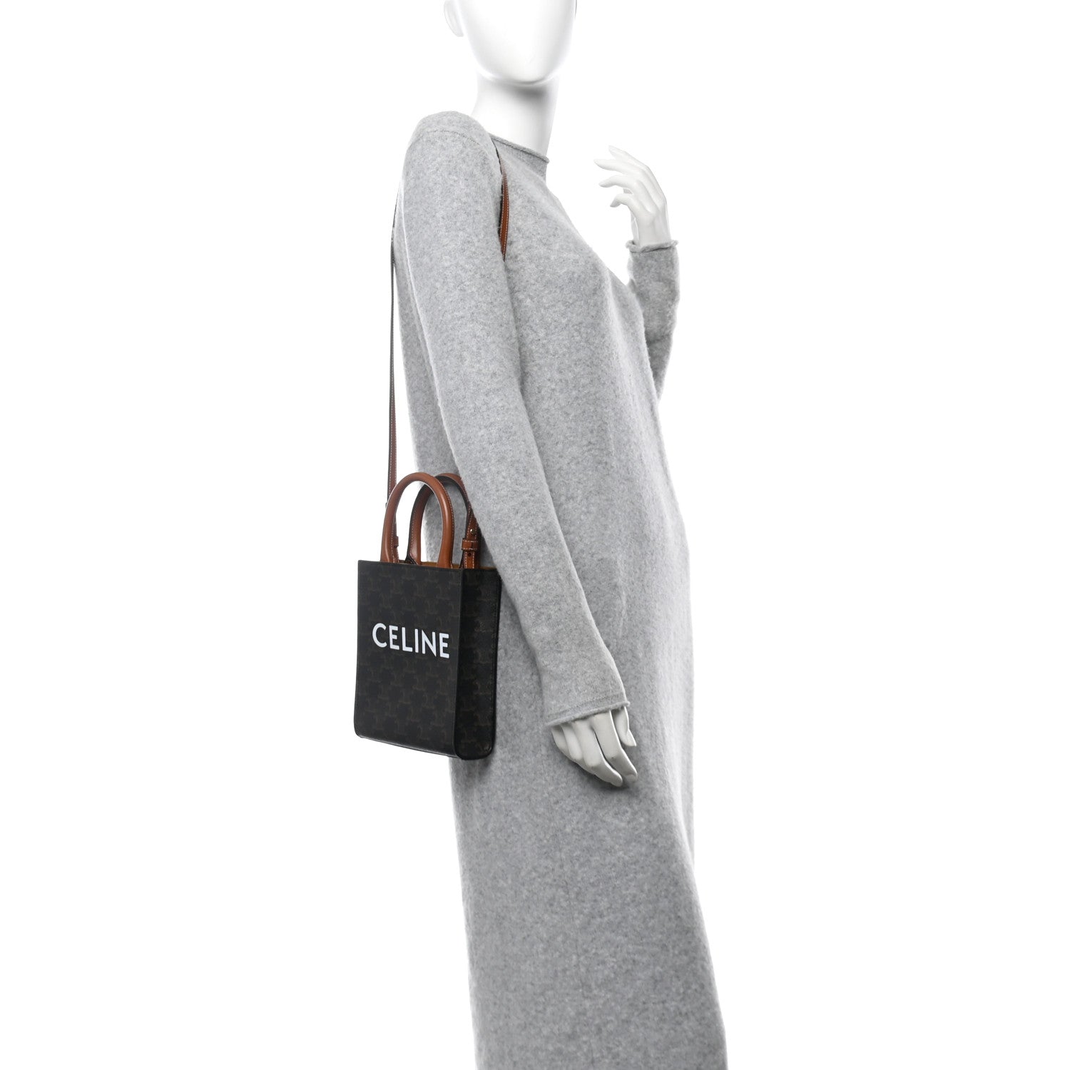 Celine Triomphe Canvas Calfskin Mini Vertical Cabas Tan 2 of 8