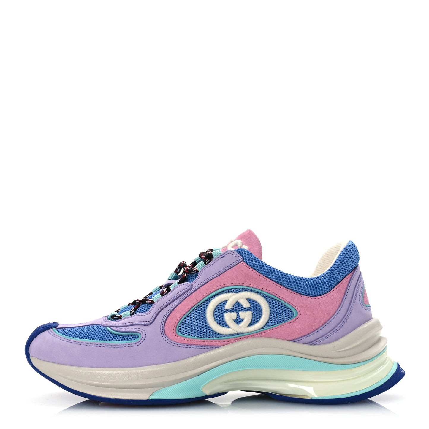 Technical Knit Fabric Suede Womens Gucci Run Sneakers 37 Lilac