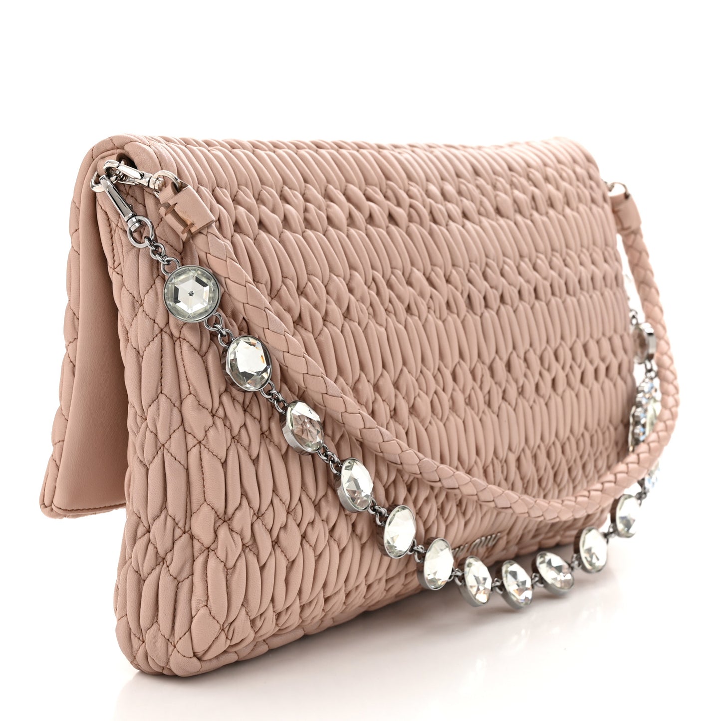 Nappa Matelasse Crystal Flap Clutch Cammeo