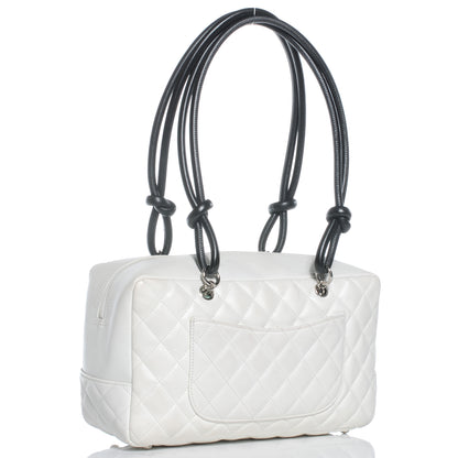 Chanel Calfskin Quilted Large Cambon Bowler White Black 3 of 7