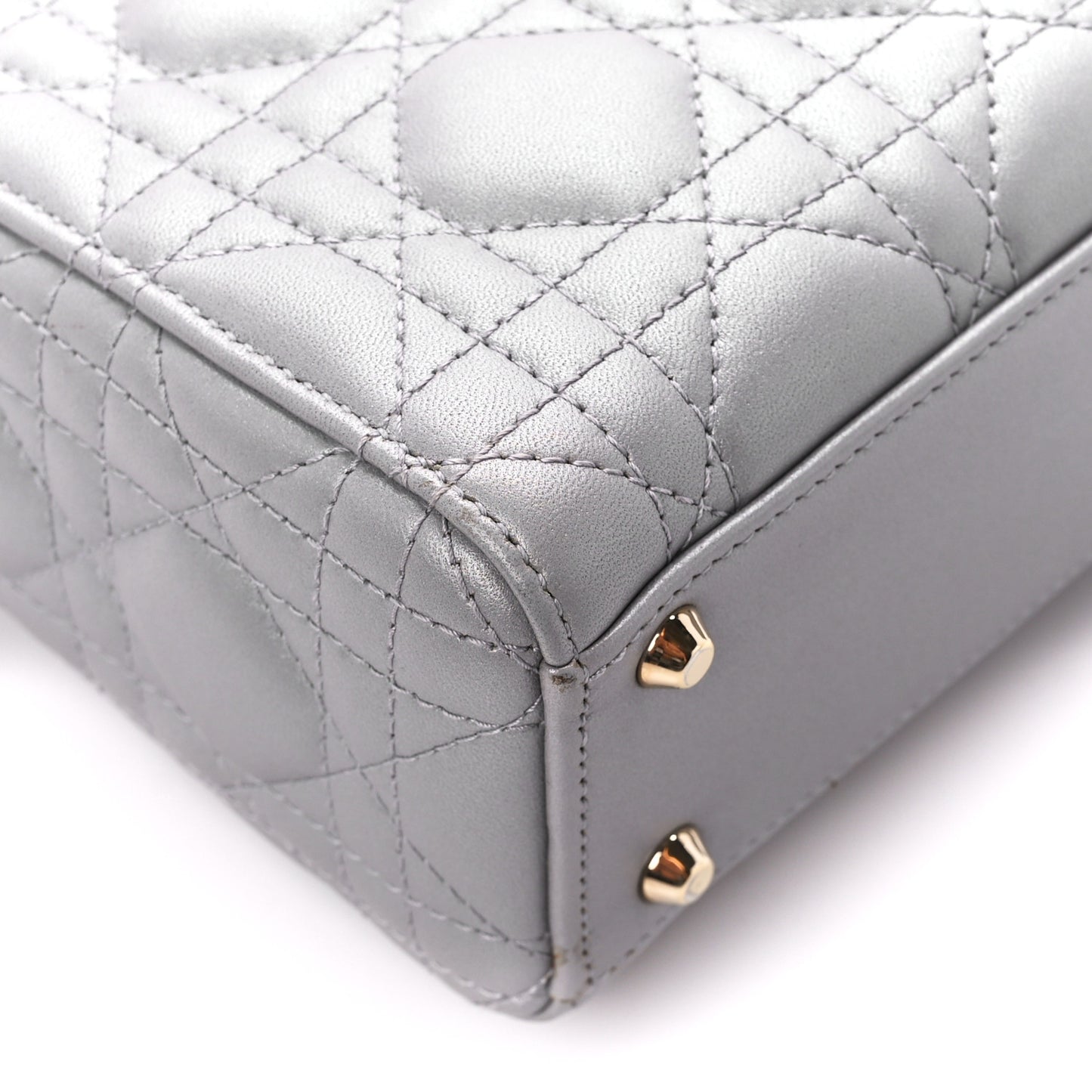 Metallic Lambskin Cannage Mini Lady Dior Grey