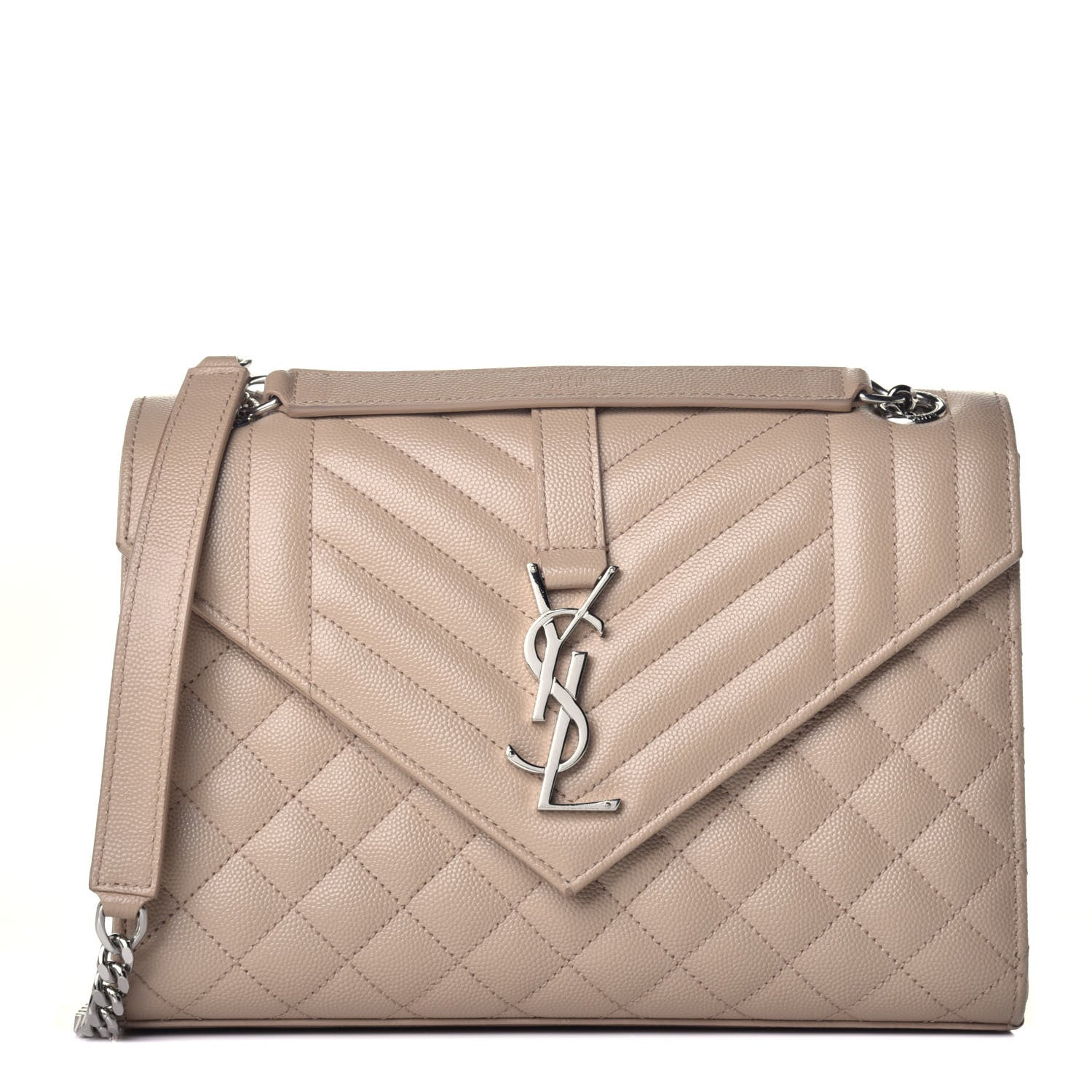 Saint Laurent Grain De Poudre Textured Mixed Matelasse Medium Triquilt Monogram Satchel Dark Beige 1 of 8