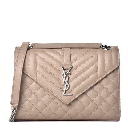 Saint Laurent Grain De Poudre Textured Mixed Matelasse Medium Triquilt Monogram Satchel Dark Beige 1 of 8