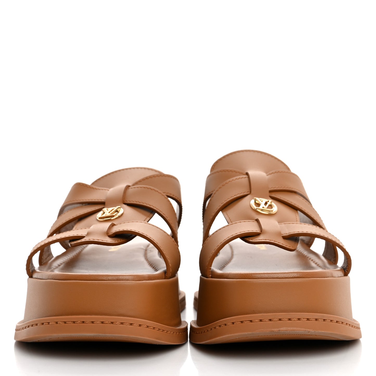 Calfskin Maya Flatform Sandals 38 Cognac