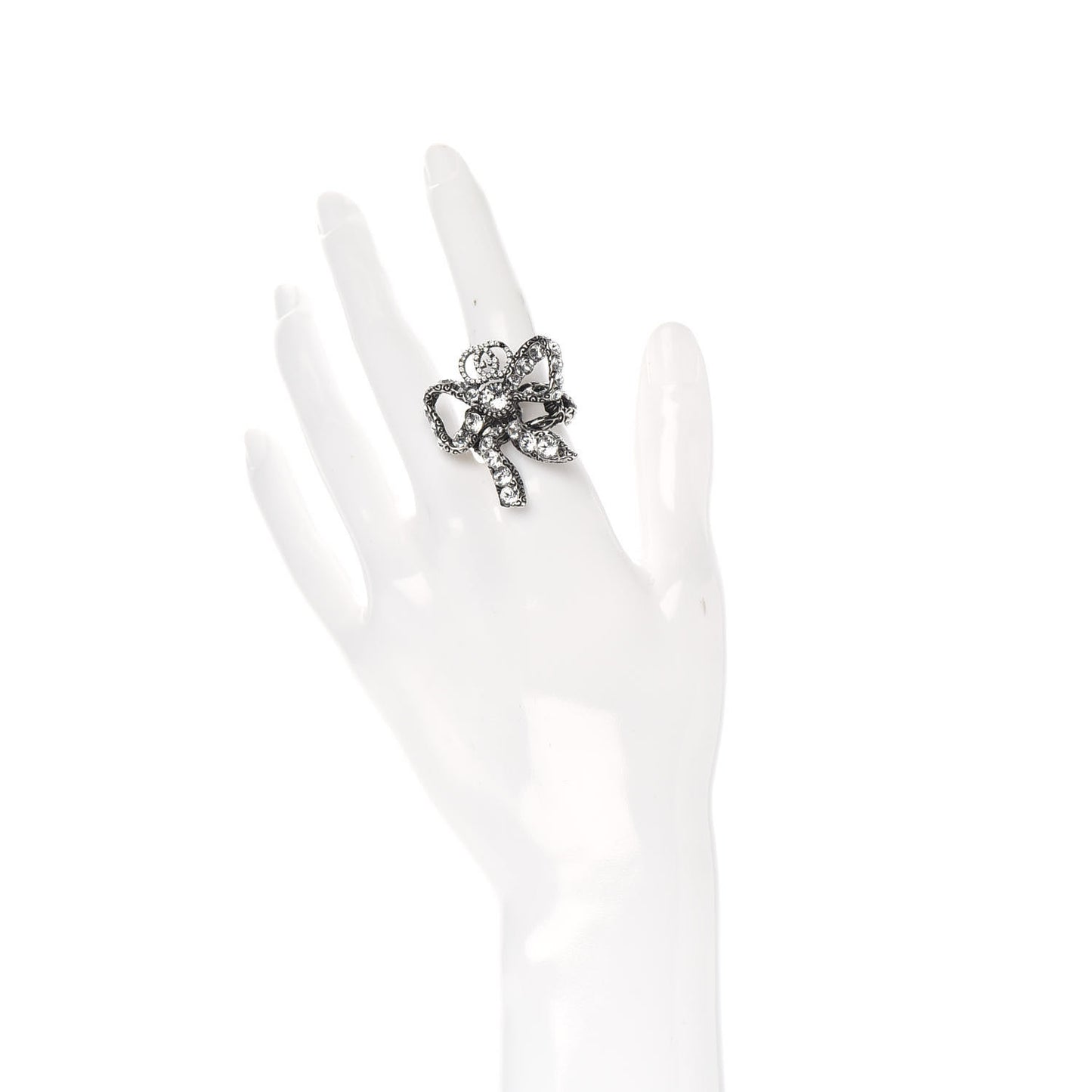 Metal Crystal Bow Ring 6 Aged Silver