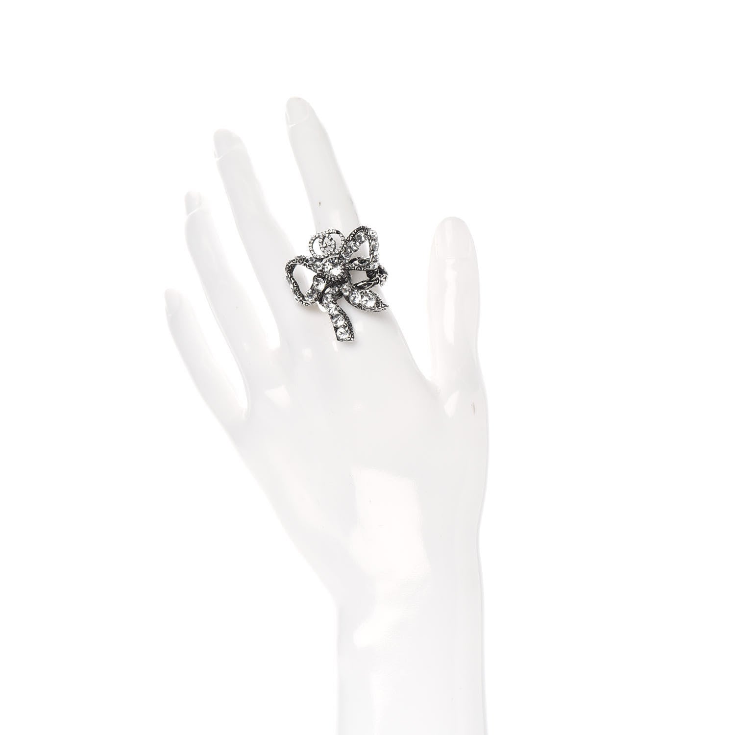 Gucci Metal Crystal Bow Ring 6 Aged Silver 2 of 6