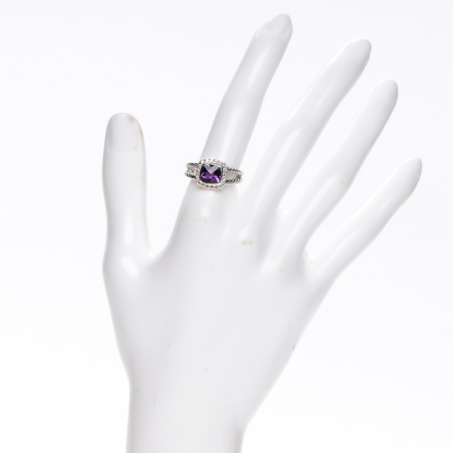 David Yurman Sterling Silver Diamond Amethyst 7mm Petite Albion Ring 53 6.5 2 of 5