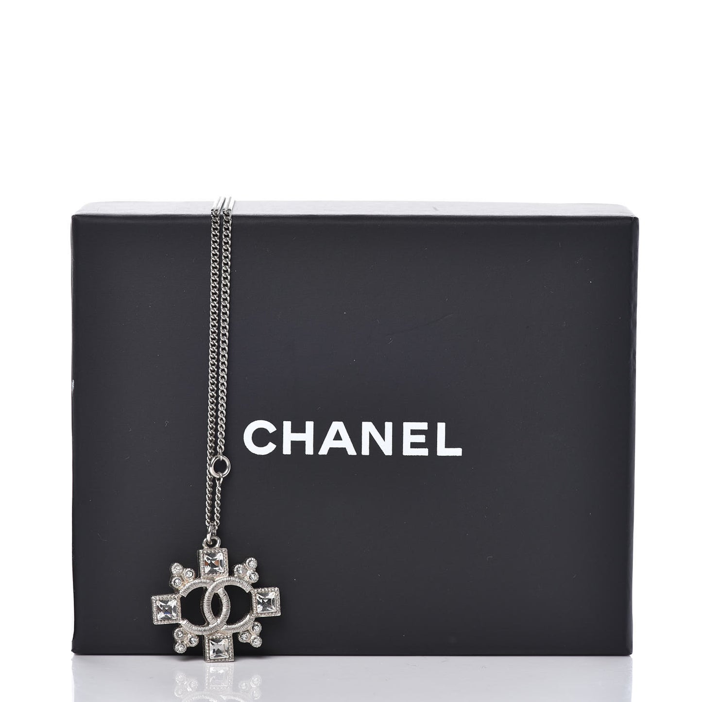 Baguette Crystal CC Pendant Necklace Silver