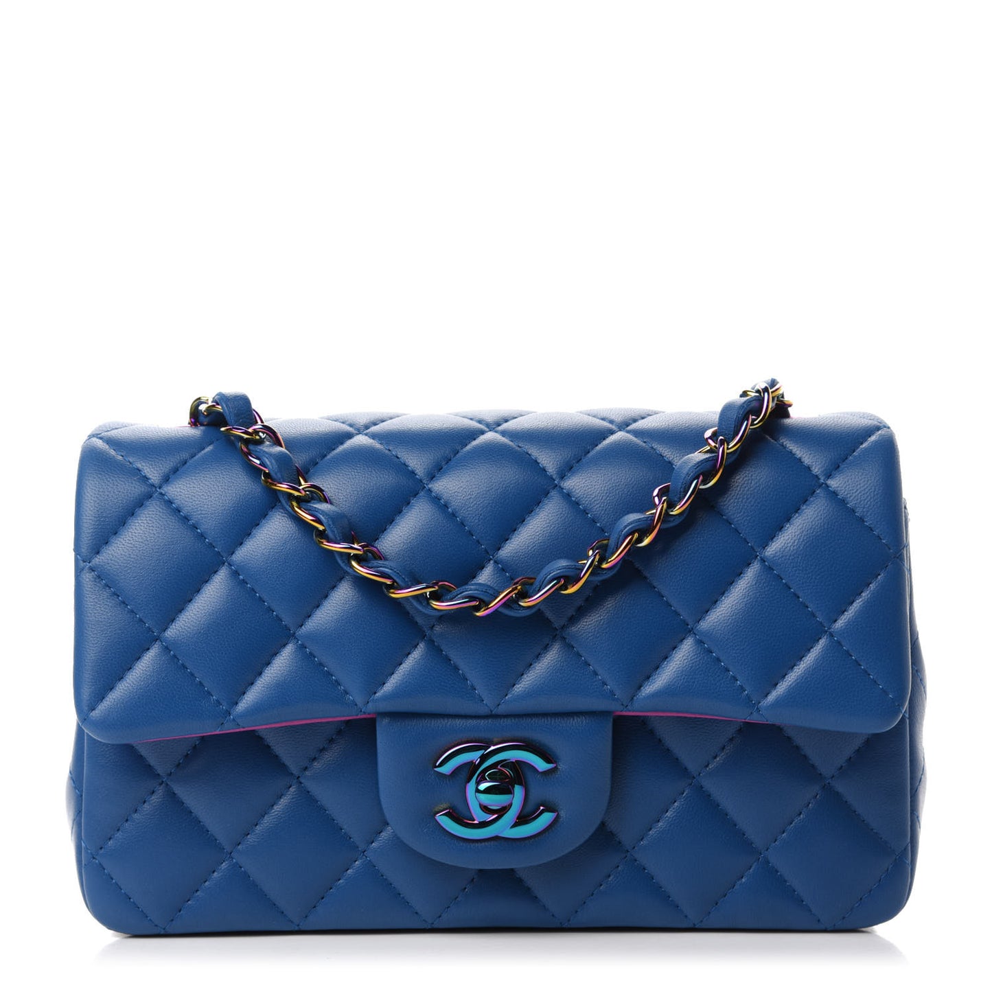 Lambskin Quilted Mini Rectangular Flap Blue Purple