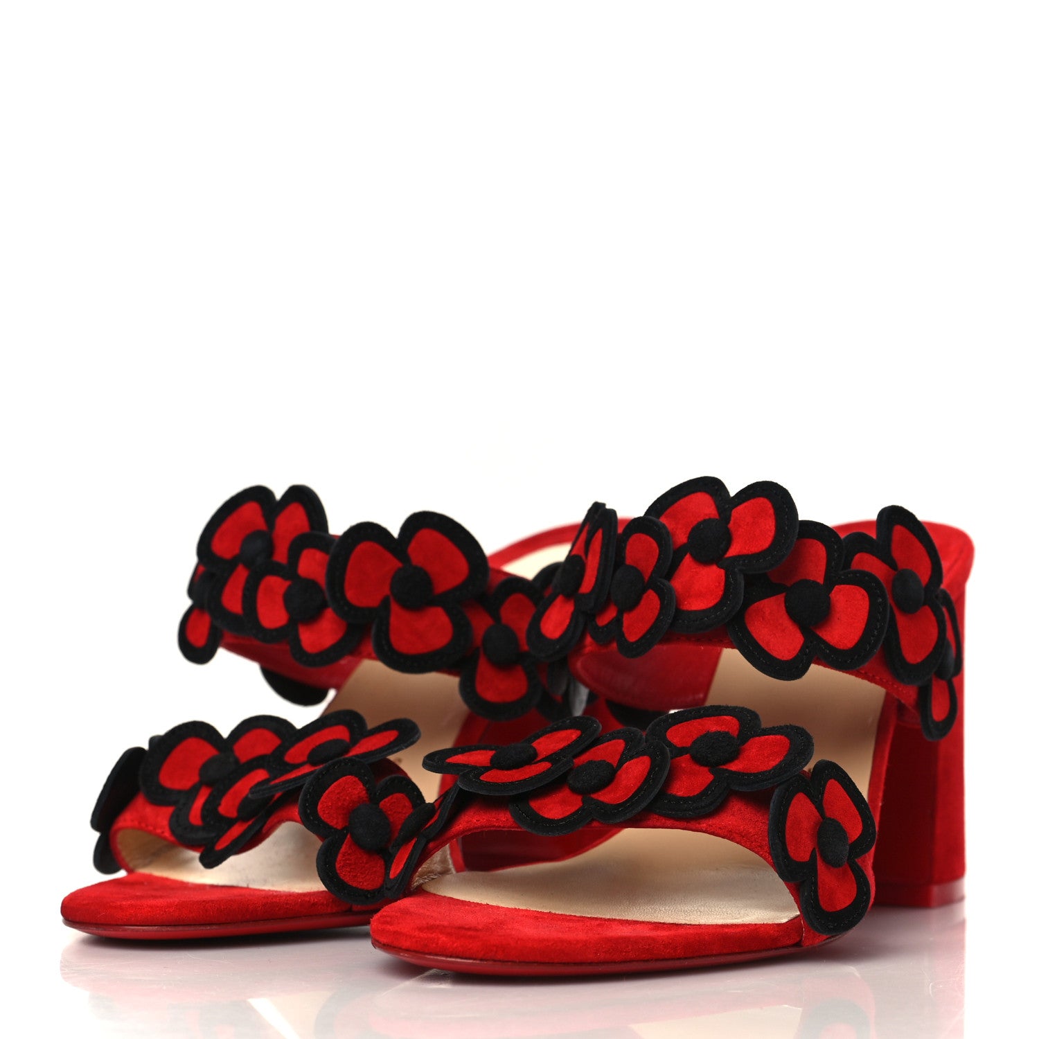 Christian Louboutin Veau Velours Tres Pansy 85 Slide Sandals 37.5 Red Black 3 of 8