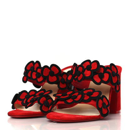 Christian Louboutin Veau Velours Tres Pansy 85 Slide Sandals 37.5 Red Black 3 of 8