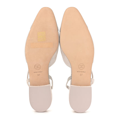 Chanel Suede Cap Toe CC Coco Slingback Pumps 37 Light Grey 5 of 9