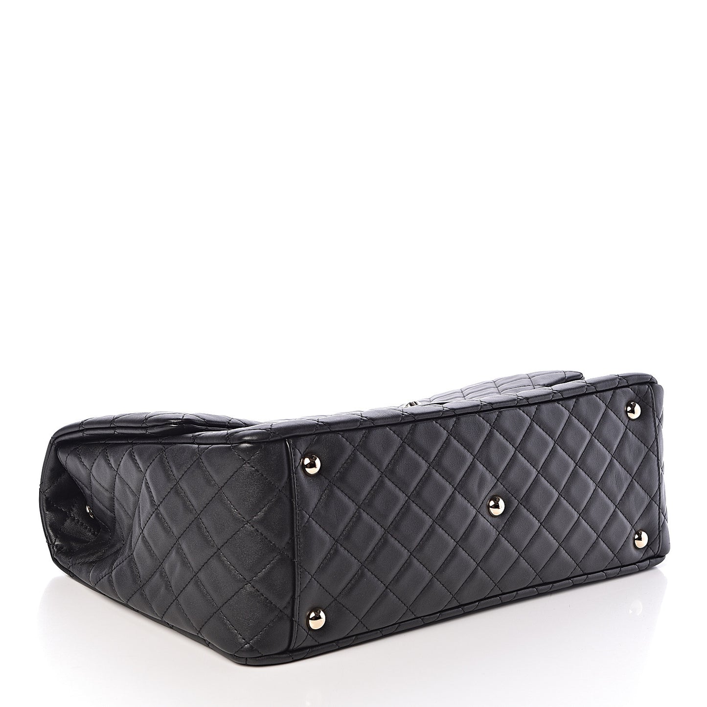 Metallized Calfskin Quilted XXL Travel Flap Bag Black