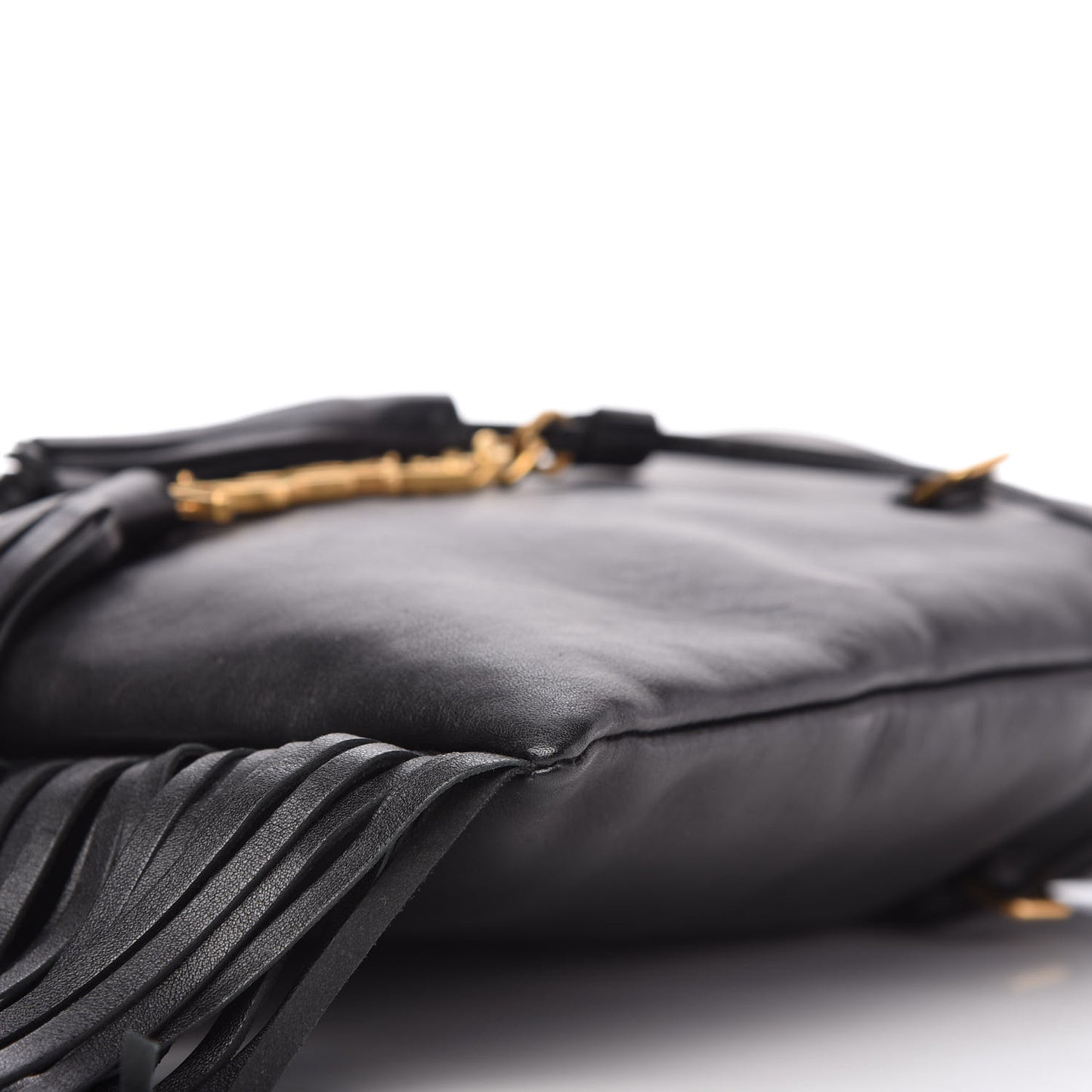Calfskin Fringe Small Monogram Bucket Bag Black